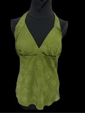 Charlotte Russe Olive Green Halter-Style Embroidered Camisole